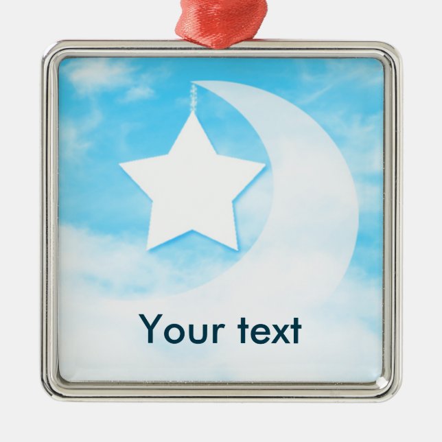 Star & Moon Silver Colored Metal Ornament (Front)