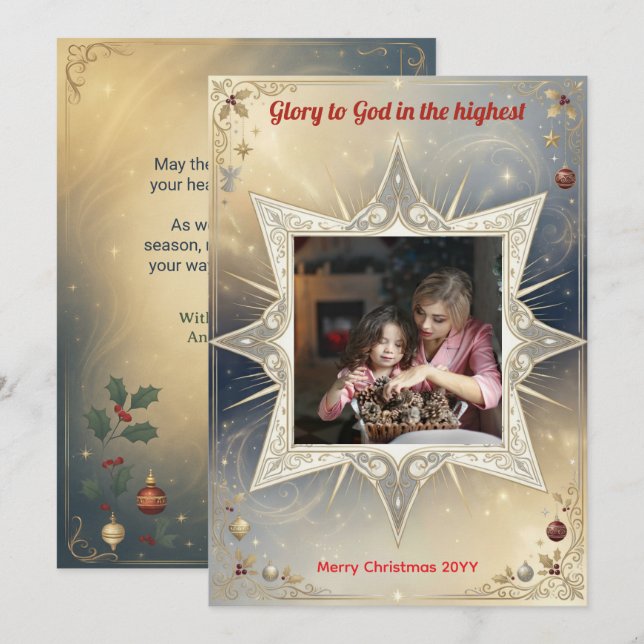 Star of Bethlehem Christian Photo Christmas Holiday Card (Front/Back)