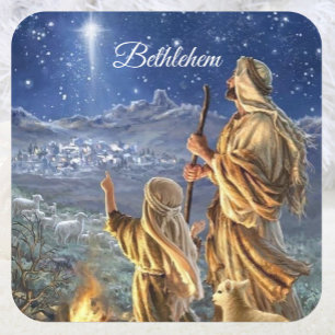 Star of Bethlehem Shepherds Christmas Card Square Sticker