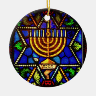 STAR OF DAVID AND MENORAH CERAMIC TREE DECORATION