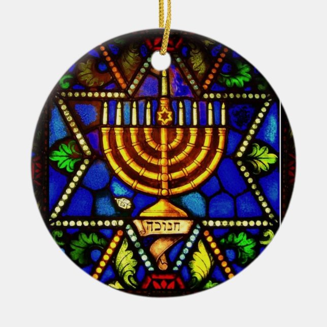 STAR OF DAVID AND MENORAH CERAMIC TREE DECORATION (Front)