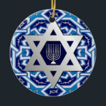 Star of David and Menorah Hanukkah Gift Ceramic Tree Decoration<br><div class="desc">Happy Hanukkah | Happy Chanukah. Silver Foil Star of David and Menorah Design Hanukkah Gift Ornaments with personalized text and year. Matching cards and gifts  available in the Jewish Holidays / Hanukkah Category of our store.</div>
