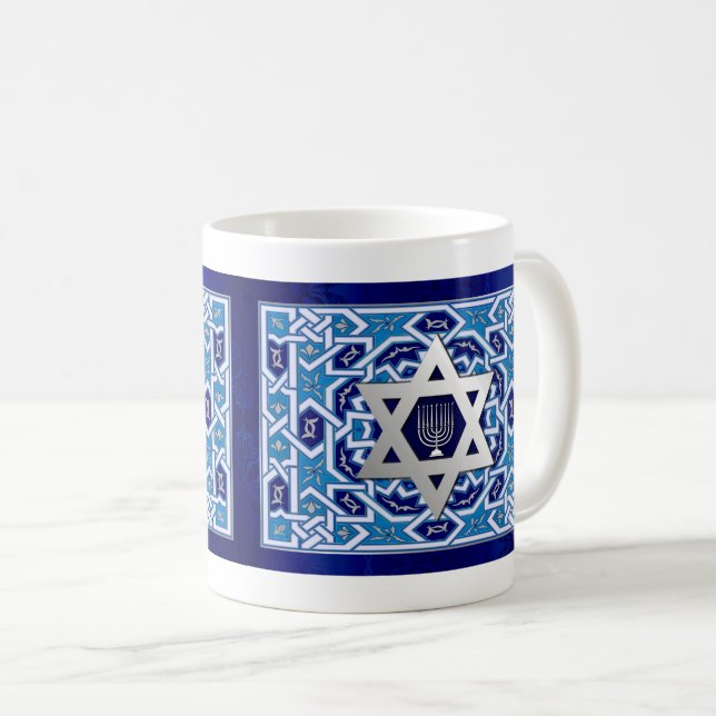 Star of David and Menorah Hanukkah Gift Mugs (Front Right)
