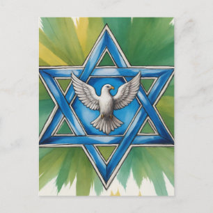 Star of David and Peace Dove Watercolor Postcard