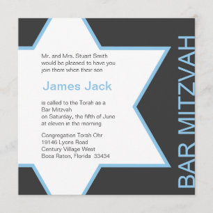 Star of David Bar Mitzvah - Blue & Grey Invitation