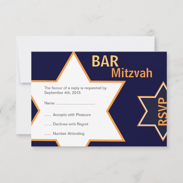 Star of David Bar Mitzvah Orange & Blue RSVP (Front)