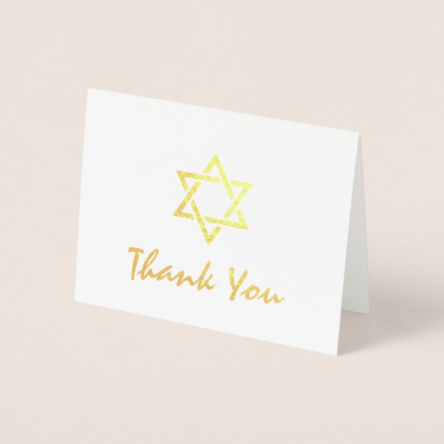 Star of David Bat Bar Mitzvah Thank You Gold Foil Card (Front)