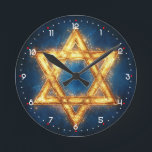 Star of David - beautiful design Round Clock<br><div class="desc">This round acrylic wall clock is a stunning blend of functionality and artistry, perfect for any modern home. The clock features a captivating abstract design in hues of blue and gold, reminiscent of a starry night sky or a cosmic galaxy, adding an element of intrigue to any room. Red dots...</div>
