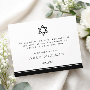 Star of David black border funeral sympathy Thank You Card