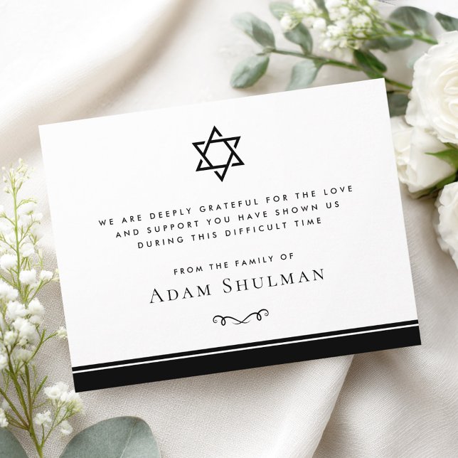 Star of David black border funeral sympathy Thank You Card (Star of David black border funeral sympathy Thank You Card)