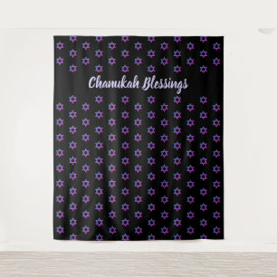 STAR OF DAVID Black CHANUKAH Backdrop Tapestry