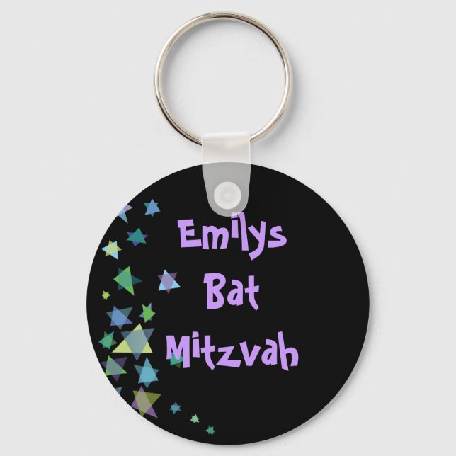 Star of David Black Key Chain Bar Bat Mitzvah Gift (Front)