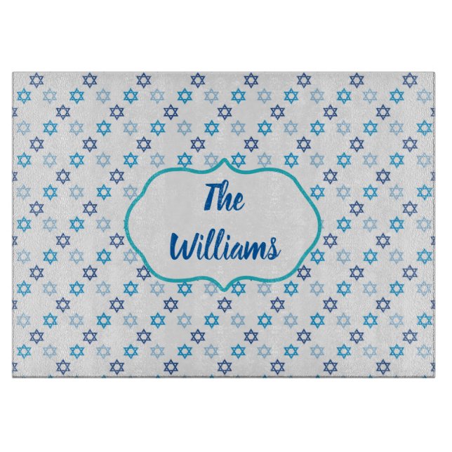 Star of David Blue and White Cutting Board (Front)