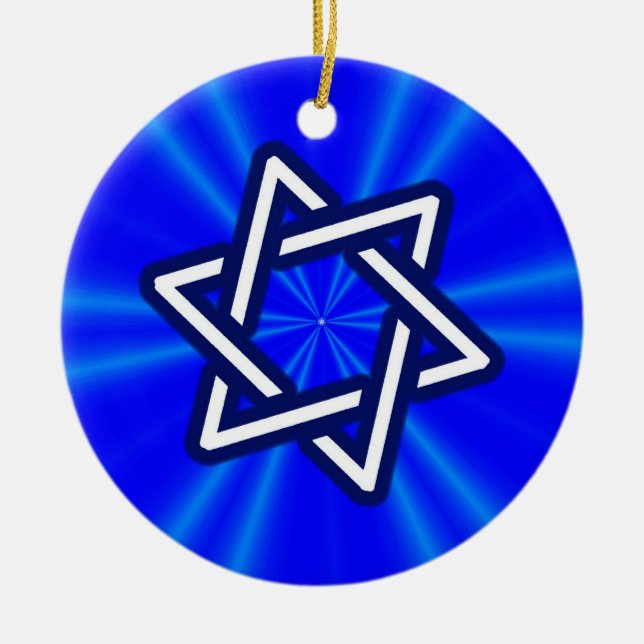 Star of David (Blue)  Ceramic Tree Decoration (Front)