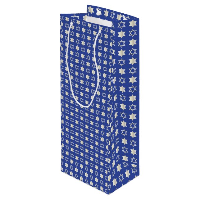 Star of David Blue Pattern Gift Bag (Back Angled)