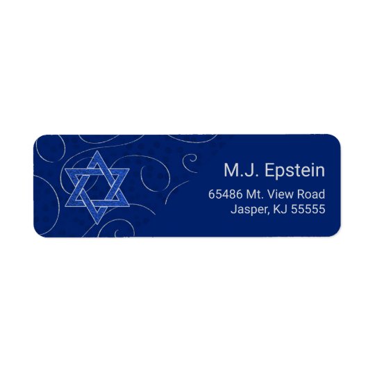 Star of David Blue Swirl with Name Return Address Label