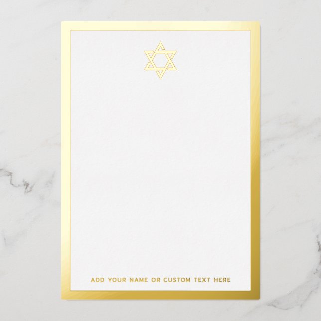 Star of David border silver or gold foil note card (Front)