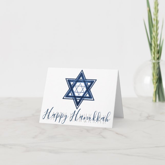 Star of David | Classic Blue Modern Happy Hanukkah Holiday Card (Front)