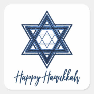 Star of David Classic Blue Modern Happy Hanukkah Square Sticker
