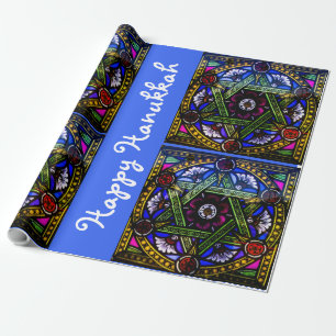 Star of David Colourful Stained Glass Window Wrapping Paper