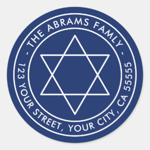 Star of David dark blue minimalist return address Classic Round Sticker