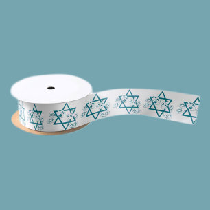 Star of David, dreidels and gelt for Hanukkah Satin Ribbon