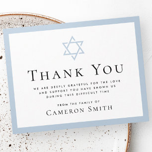 Star of David dusty blue border funeral sympathy Thank You Card
