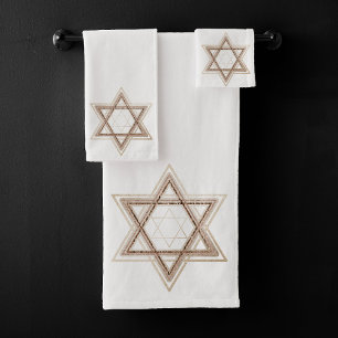 Star of David   Elegant Gold and White Modern Bath Towel Set
