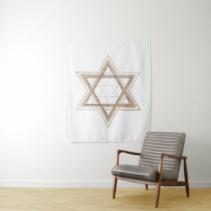 Star of David Elegant Gold and White Modern Tapestry