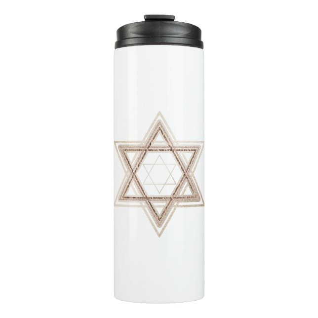 Star of David | Elegant Gold and White Modern Thermal Tumbler (Front)