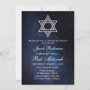 Star of David Elegant Simple Blue Bat Mitzvah Invitation
