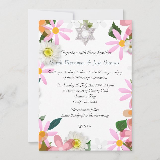 Star of David floral chuppah Jewish wedding Invitation (Front)