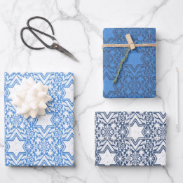 Star of David Floral Hanukkah Set Wrapping Paper Sheet