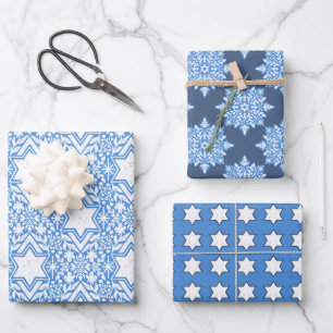 Star of David Floral Hanukkah Set Wrapping Paper Sheet
