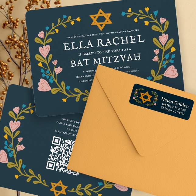 Star of David Floral Jewish Return Address (Star of David Floral Wreath Jewish Wedding Hanukkah Bat Mitzvah Return Address Label Sticker
)