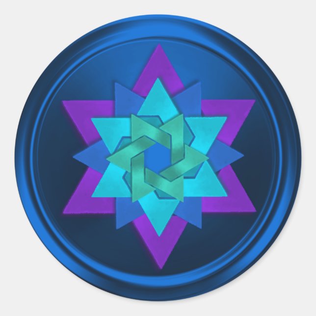 Star of David Flower in Blues and Purples Classic Round Sticker (Front)
