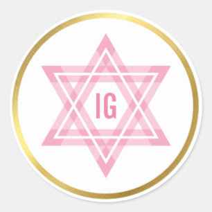 STAR OF DAVID gold circle pink monogram logo Classic Round Sticker