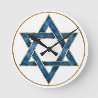 Star of David (gold outline) Round Clock