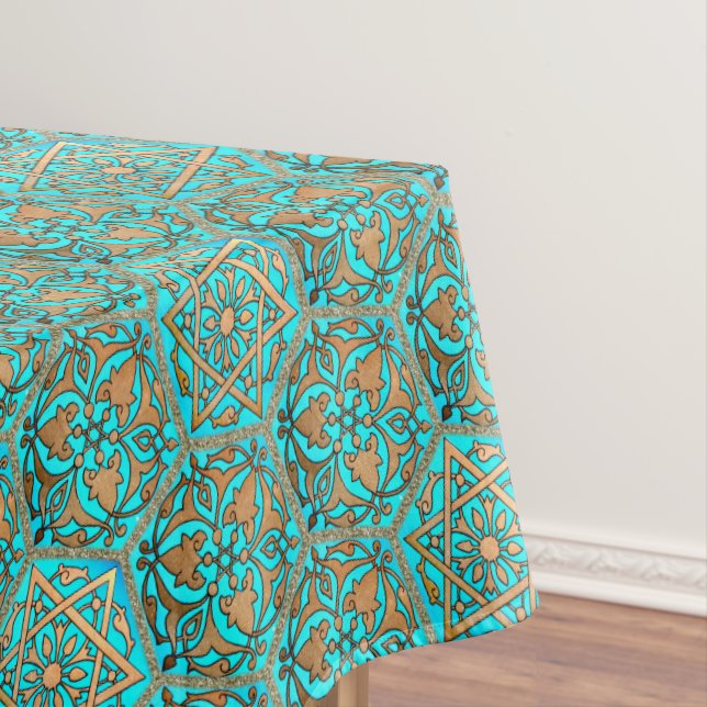 Star of David Golden Turquoise Tablecloth (In Situ)