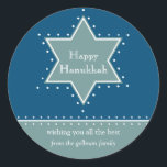 Star of David Hanukkah Gift Message Sticker<br><div class="desc">Today's Best Award - October 7, 2010 A Star of David outlined by white dotts serves as a frame for your holiday personal message. What a great Hanukkah sticker to place on gifts for your child's teacher, the mailman, doorman or delivery person. Available in alternate colours with matching photo cards,...</div>