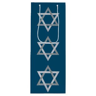 Star of David Hanukkah Glitter Wine Gift Bag