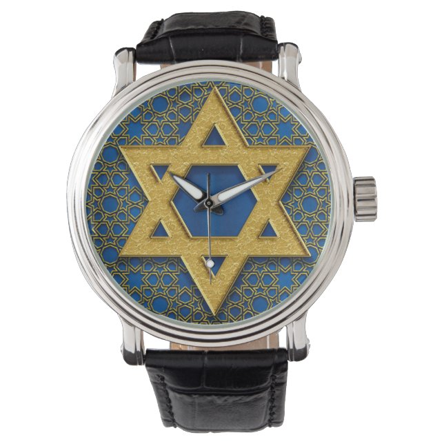 Star of David, Hanukkah Pattern Holiday Gift Watch (Front)