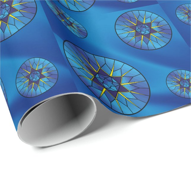 Star of David Hanukkah Pretty Blue Gift Wrapping Paper (Roll Corner)
