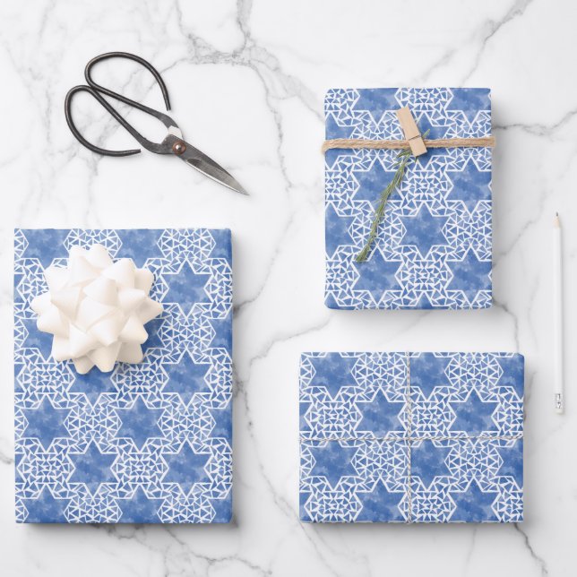 Star of David Hanukkah Wrapping Paper Sheet (Front)