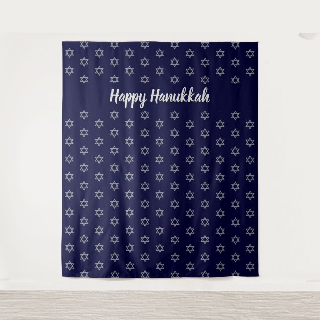 STAR OF DAVID | Happy Hanukkah Blue | Backdrop Tapestry (Front)