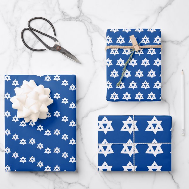 Star of David Jewish Bar Mitzvah Hanukkah Simple Wrapping Paper Sheet (Front)