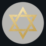 Star of David Jewish Gold Grey Circle Classic Round Sticker<br><div class="desc">Simple classy faux gold foil Star of David on a Grey solid colour background that can be changed to match your needs,  just click 'customise further' and pick a new background colour or add your own text to create your unique design.</div>