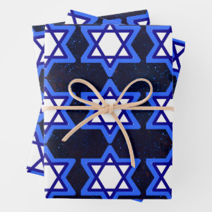 Star of David Jewish Holiday Blue White Wrapping Paper Sheet
