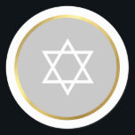 STAR OF DAVID jewish spot circle grey Classic Round Sticker<br><div class="desc">*** NOTE - THE SHINY GOLD FOIL EFFECT IS A PRINTED PICTURE A cute little LOVE sticker that can be used for any occasion - wedding, baby shower, birth announcement, graduation, anniversary, handmade craft items or clothing for small business packaging etc... TIPS 1. To change the main colour hit the...</div>