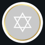 STAR OF DAVID jewish spot circle grey Classic Round Sticker<br><div class="desc">*** NOTE - THE SHINY GOLD FOIL EFFECT IS A PRINTED PICTURE A cute little LOVE sticker that can be used for any occasion - wedding, baby shower, birth announcement, graduation, anniversary, handmade craft items or clothing for small business packaging etc... TIPS 1. To change the main colour hit the...</div>